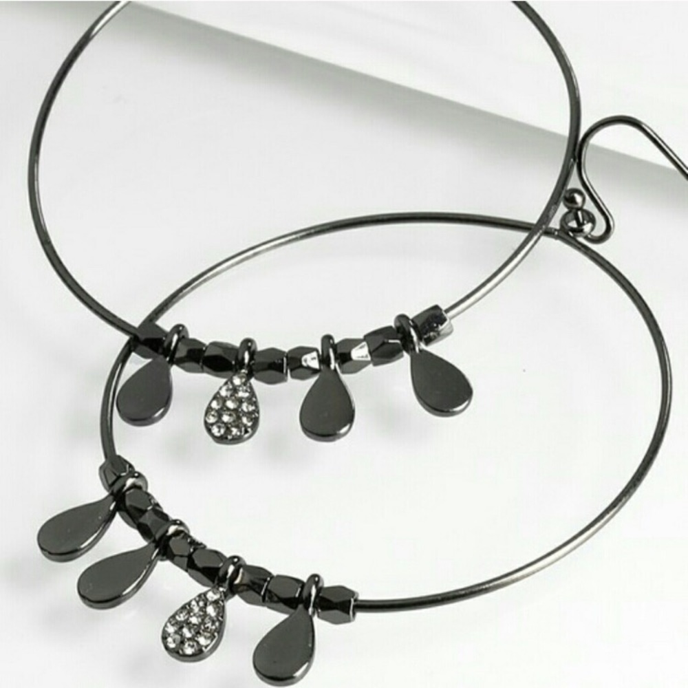 Black Jeweled Hoop Earrings